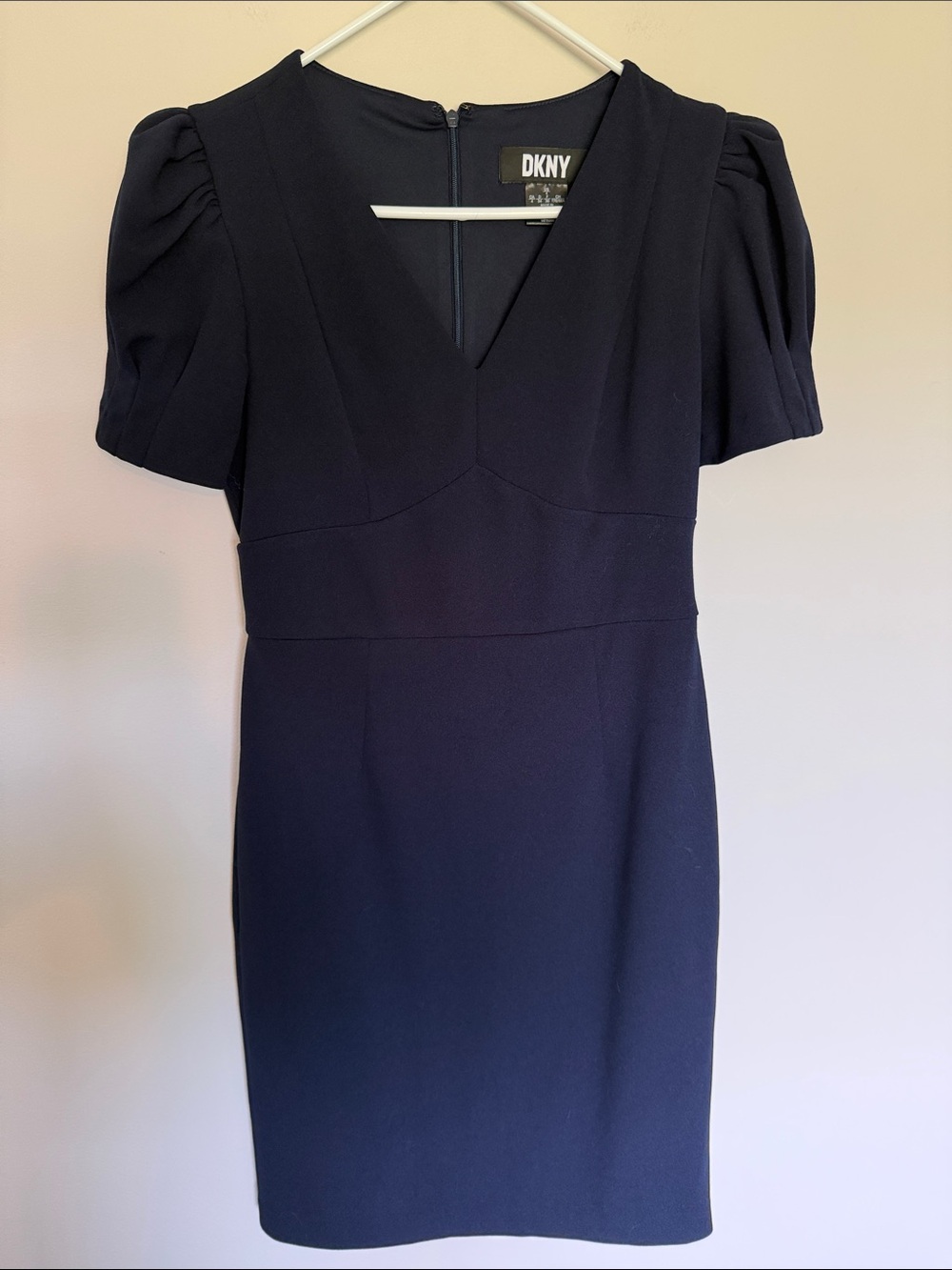 DKNY Navy Puff-Sleeve Midi Dress